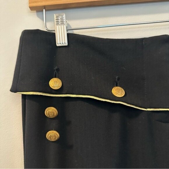Vintage Y2K Cache Black Wide Leg Sailor Pants Gold Button Flare Size 6 - Picture 4 of 11
